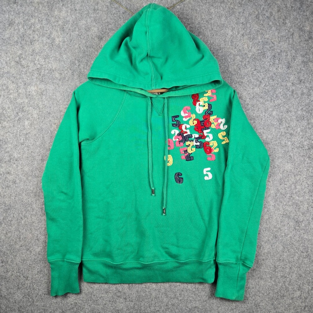 Ruehl No.925 Hoodie Womens Small Green Embroidered Number Graphic Y2K Preppy